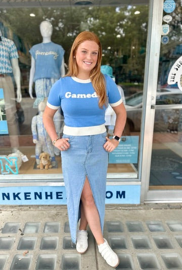 Carolina Blue Gameday Short Sleeve Sweater Top