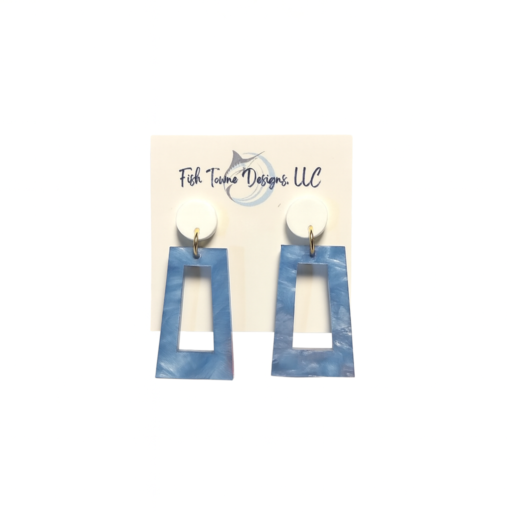 Light Blue & White Acrylic Rectangle Game Day Earrings