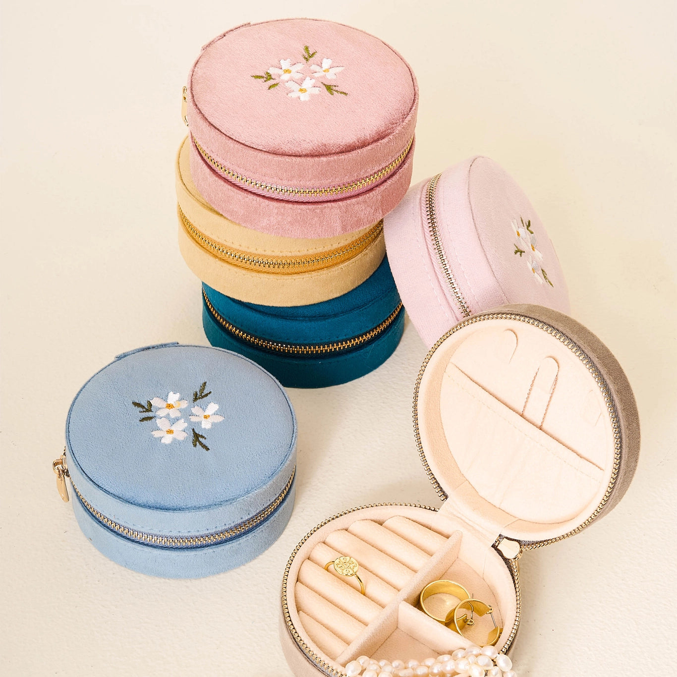 Carolina Blue Floral Velvet Jewerly Case by the Darling Effect