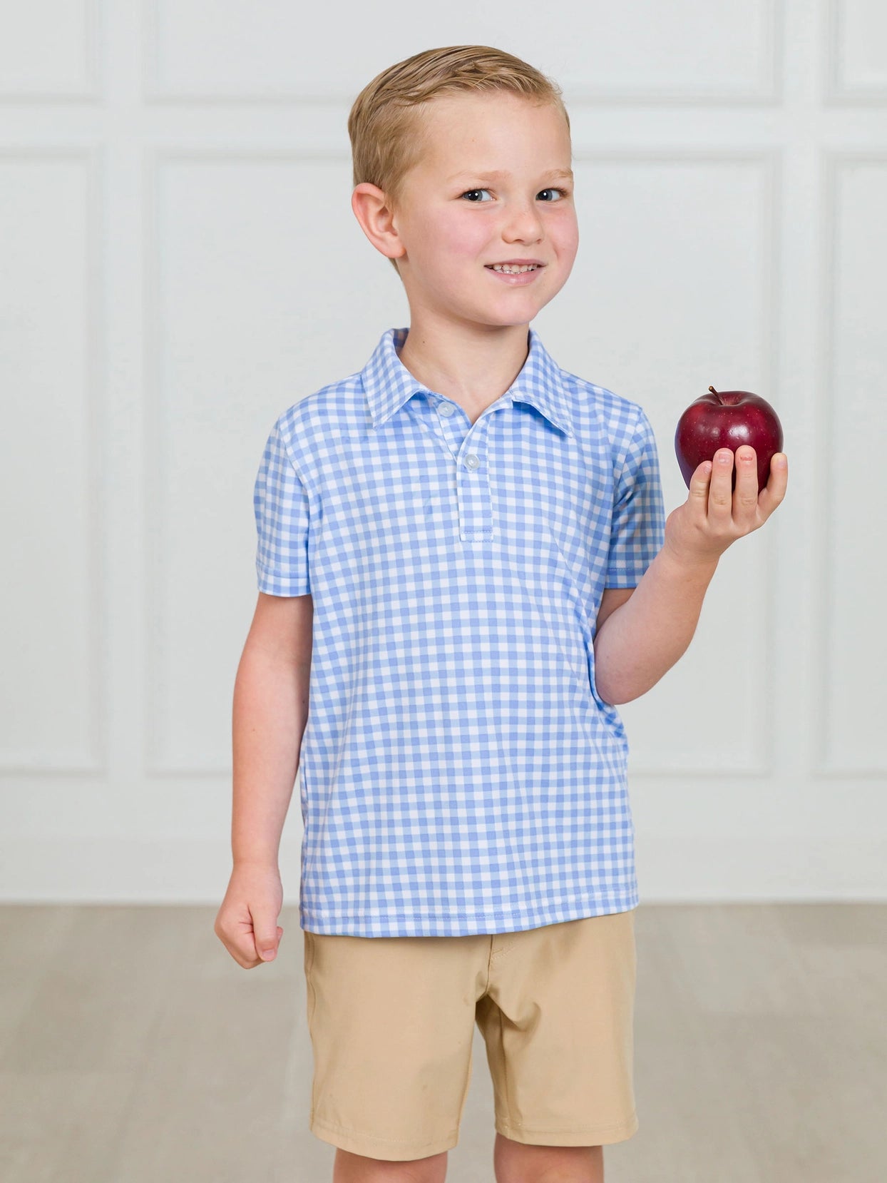 Baby Classic Periwinkle Blue Gingham Knit Short Sleeve Performance Polo