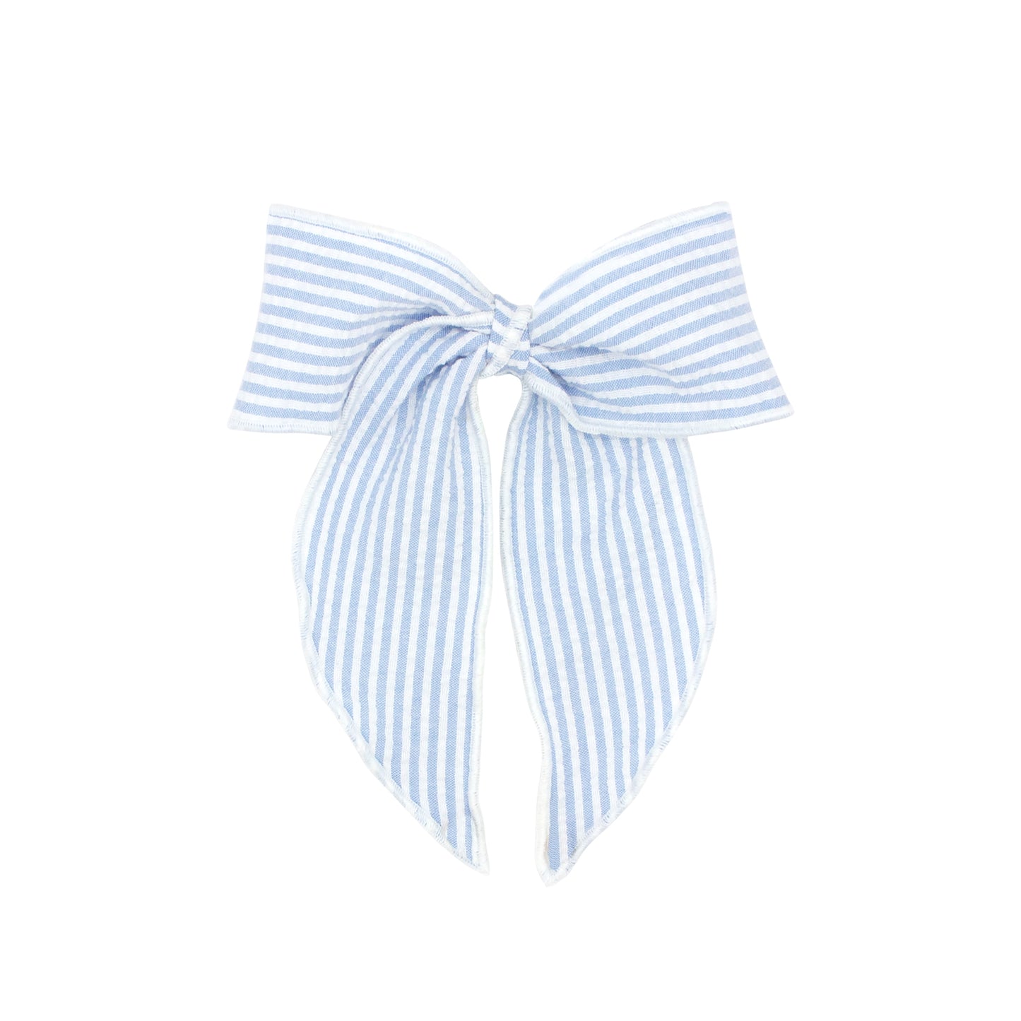 Carolina Blue Seersucker Hair Bow with Twisted Wrap and Whimsy Tails