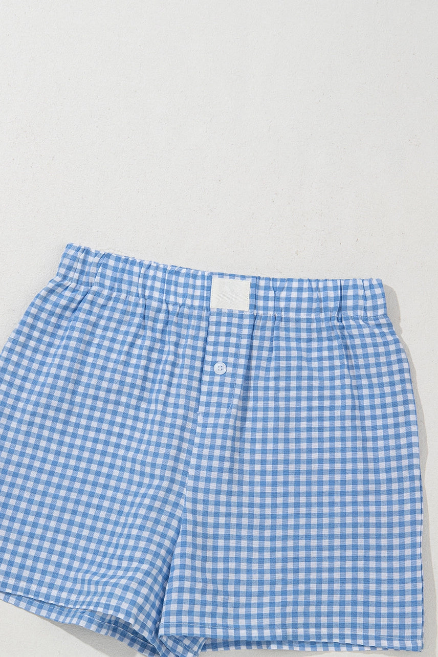 Blue Gingham High Waisted Shorts