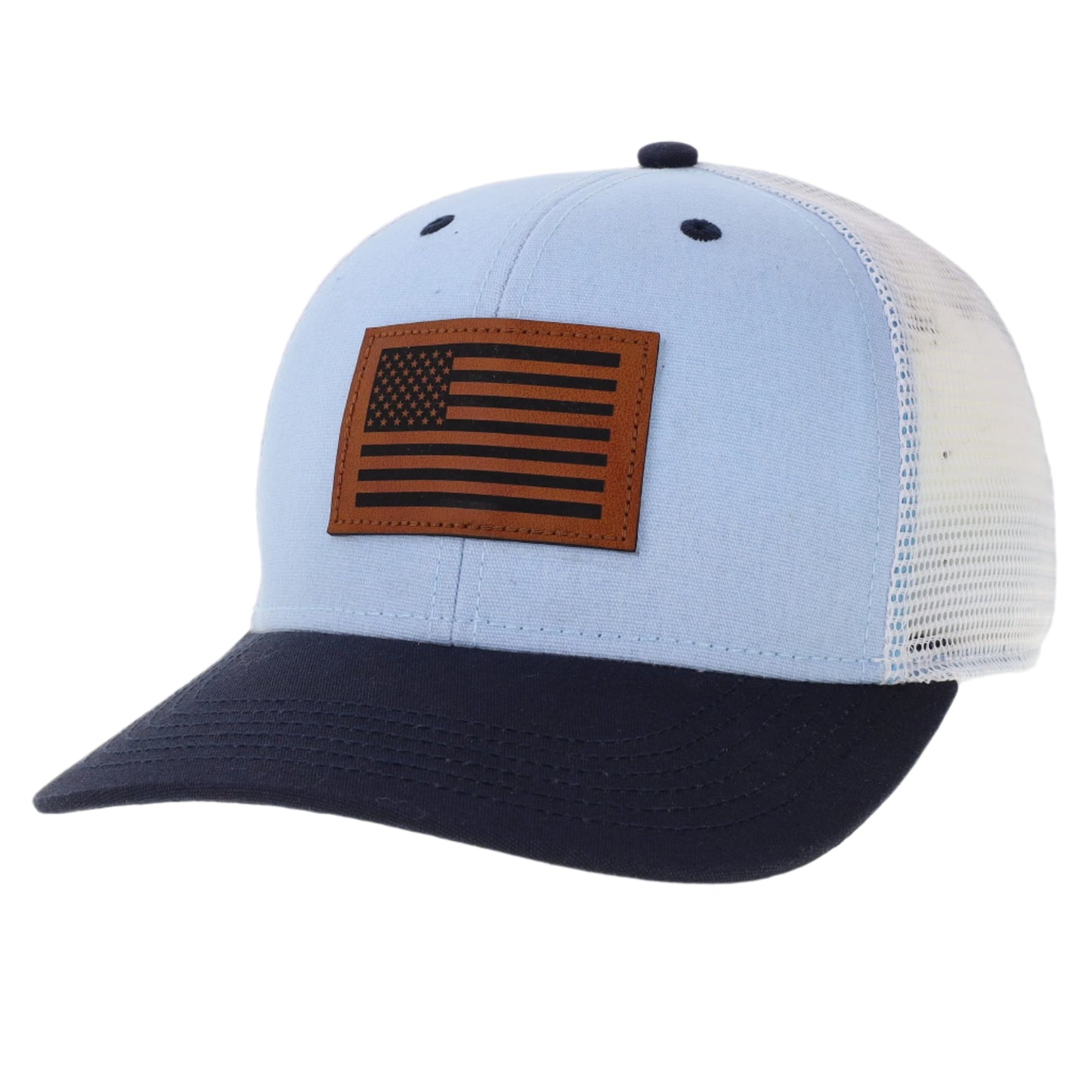 Carolina Blue and Navy Colorblock American Flag Trucker Hat