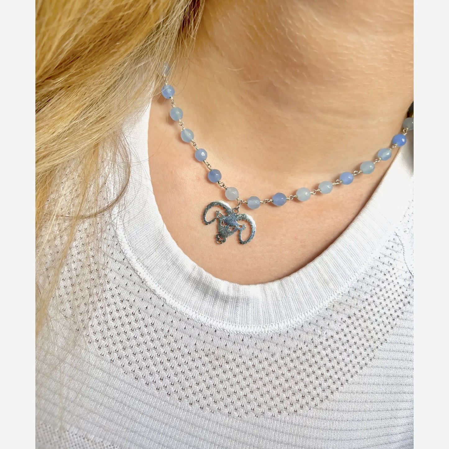 North Carolina Tar Heels Silver Rameses Necklace Blue Beads