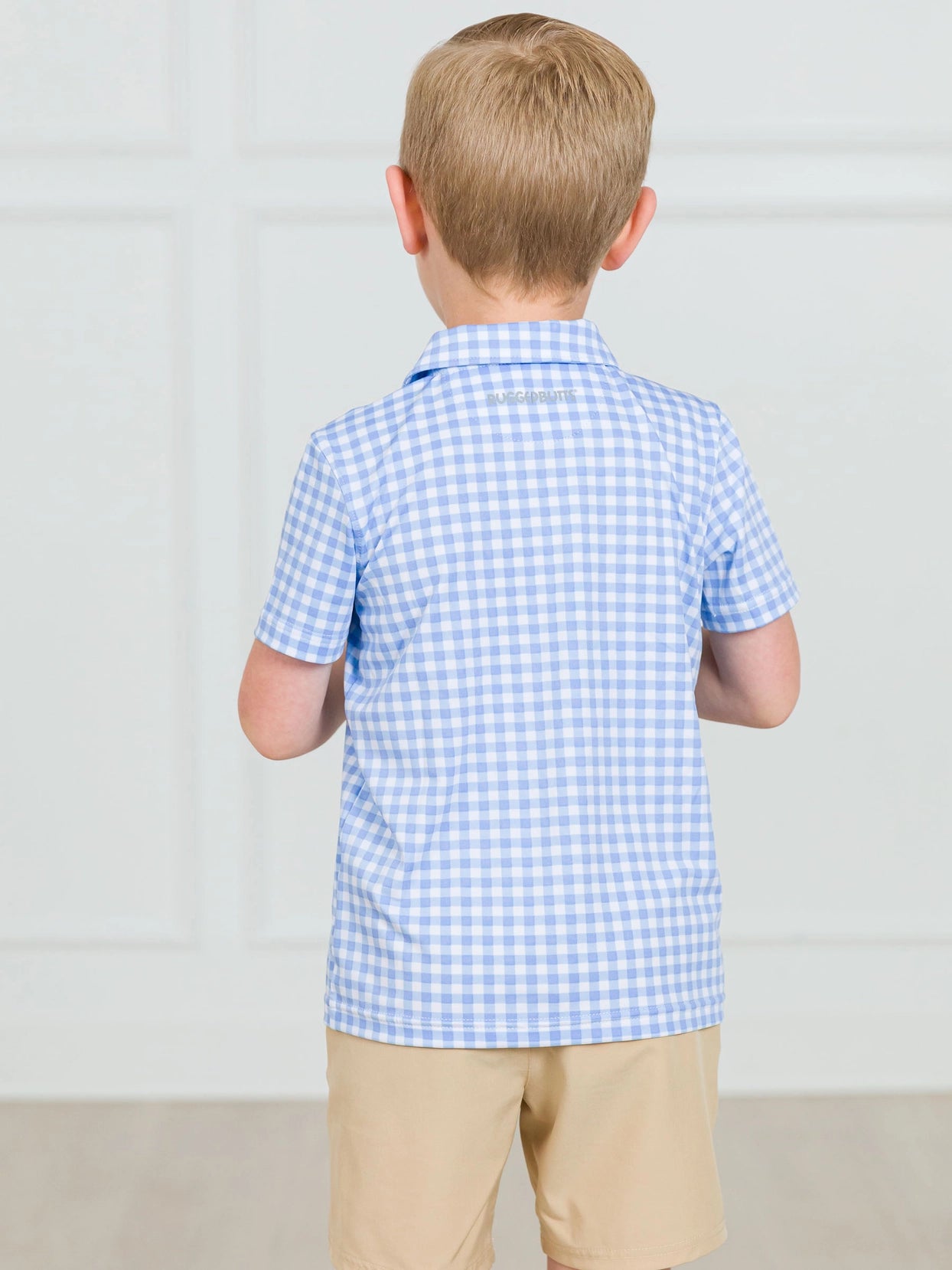 Baby Classic Periwinkle Blue Gingham Knit Short Sleeve Performance Polo