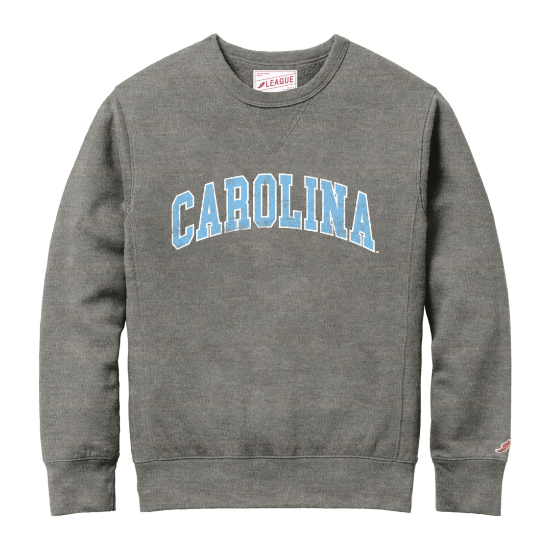 League Grey UNC Crewneck Sweatshirt with Vintage Carolina Logo 2x