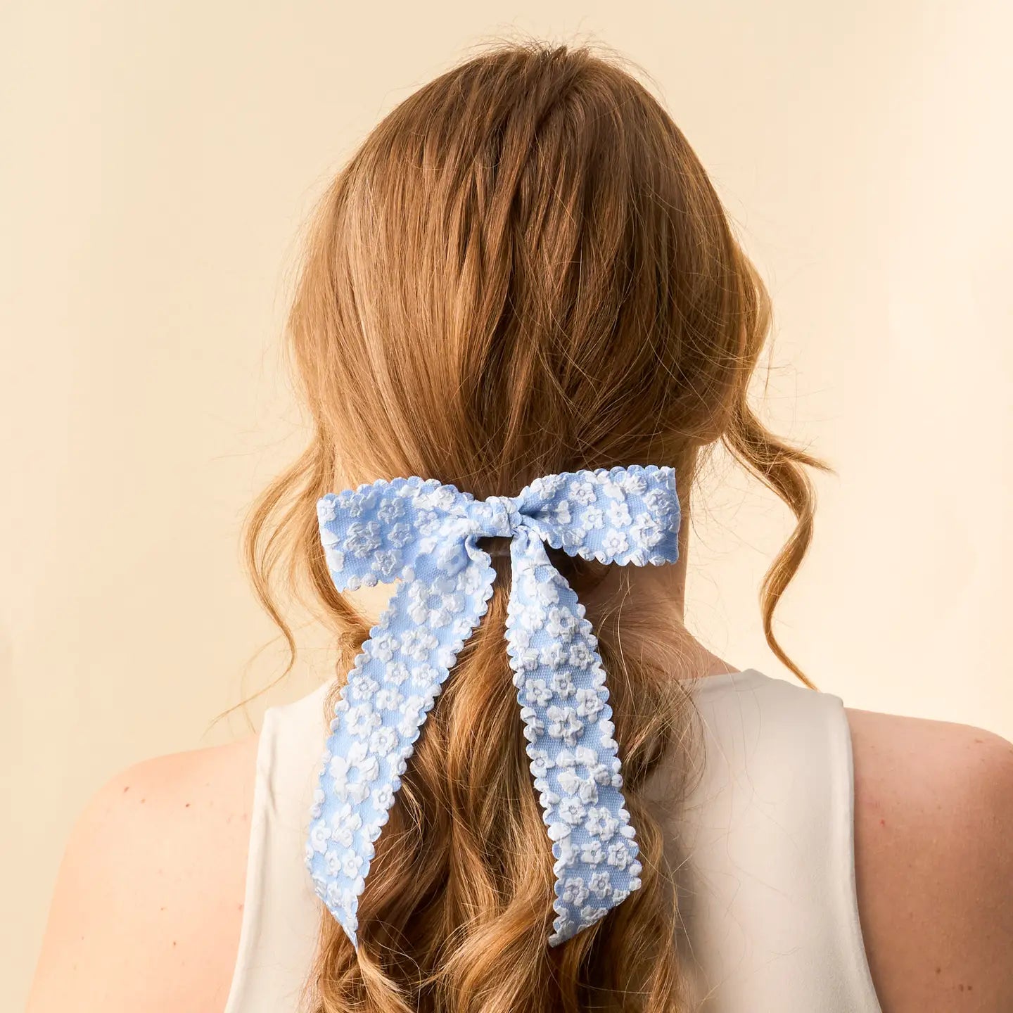 Carolina Blue Flower Scallop Hair Bow