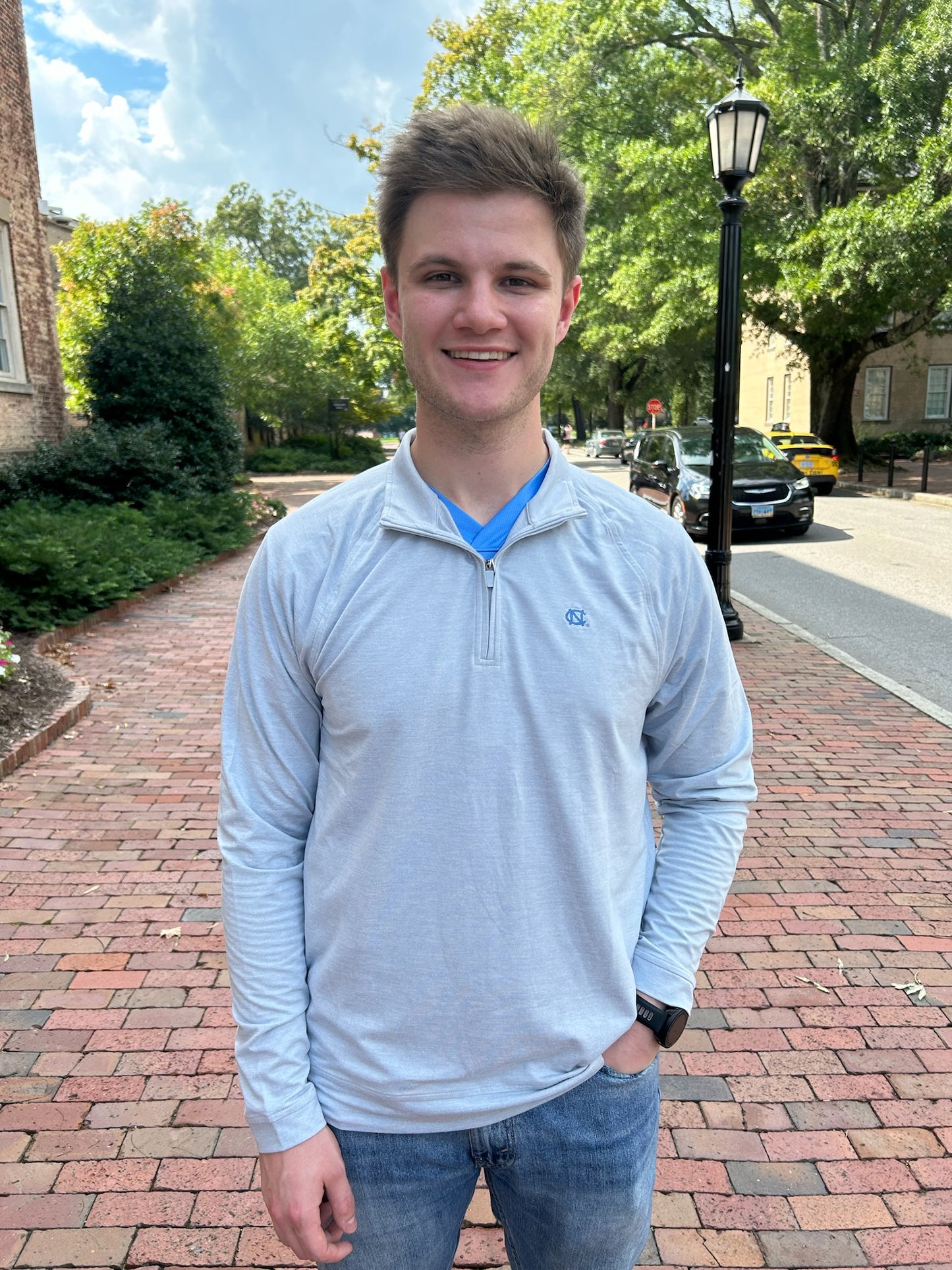 UNC Men's 1/4 Zip Pullover Jacket by Southern Tide in Grey