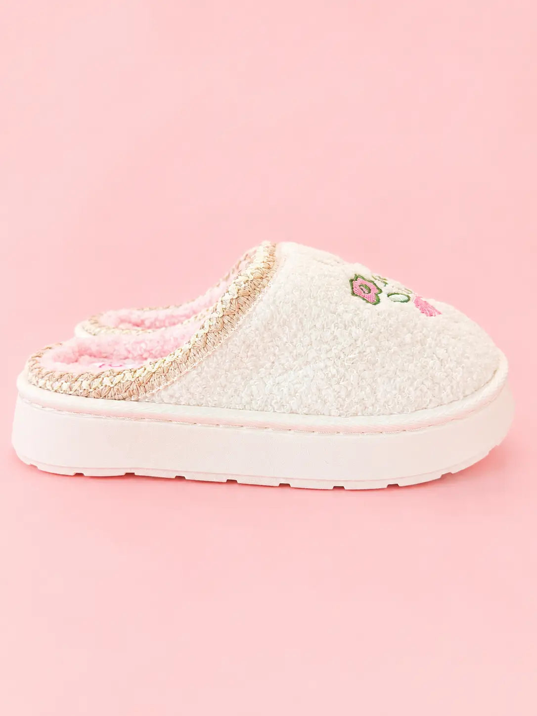 Patchwork Floral Platform Sole Embroidered Slippers