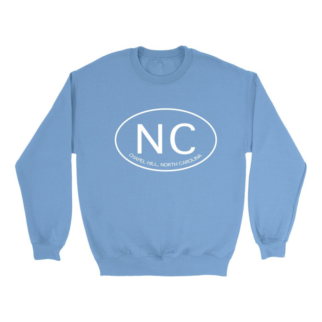 Chapel Hill North Carolina Blue Oval Adult Sweatshirt – Shrunken Head Chapel Hill North Carolina Blue Oval Adult Sweatshirt – Shrunken Head