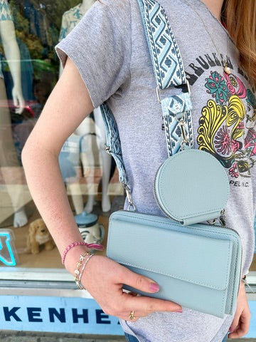 Carolina Blue Woven Weaved Crossbody Shoulder Bag