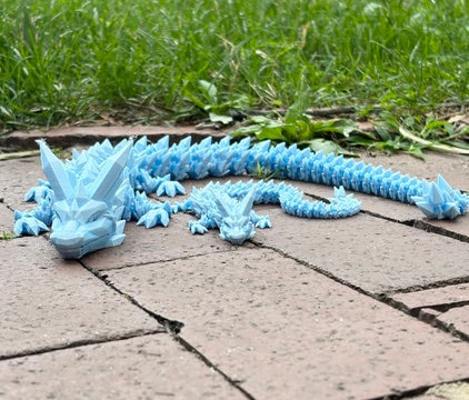 3D Printed Small Light Blue Dragon Egg and Dragon - Front View - Karma Train 3D Printing