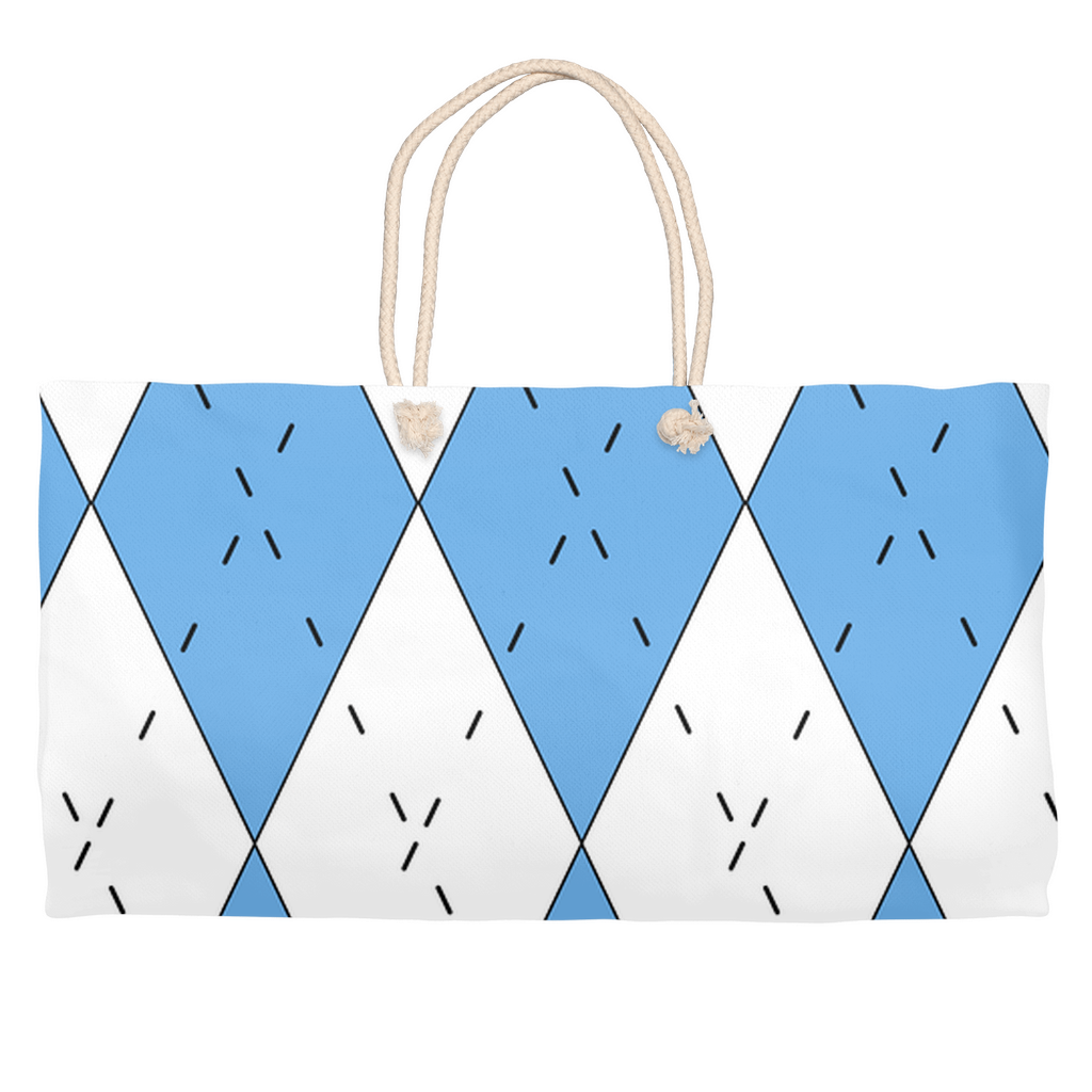Carolina Blue and White Argyle Weekender Tote