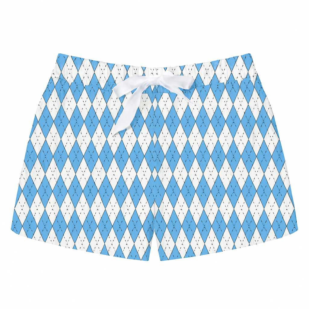Carolina Blue and White Argyle Women's Pajama Shorts