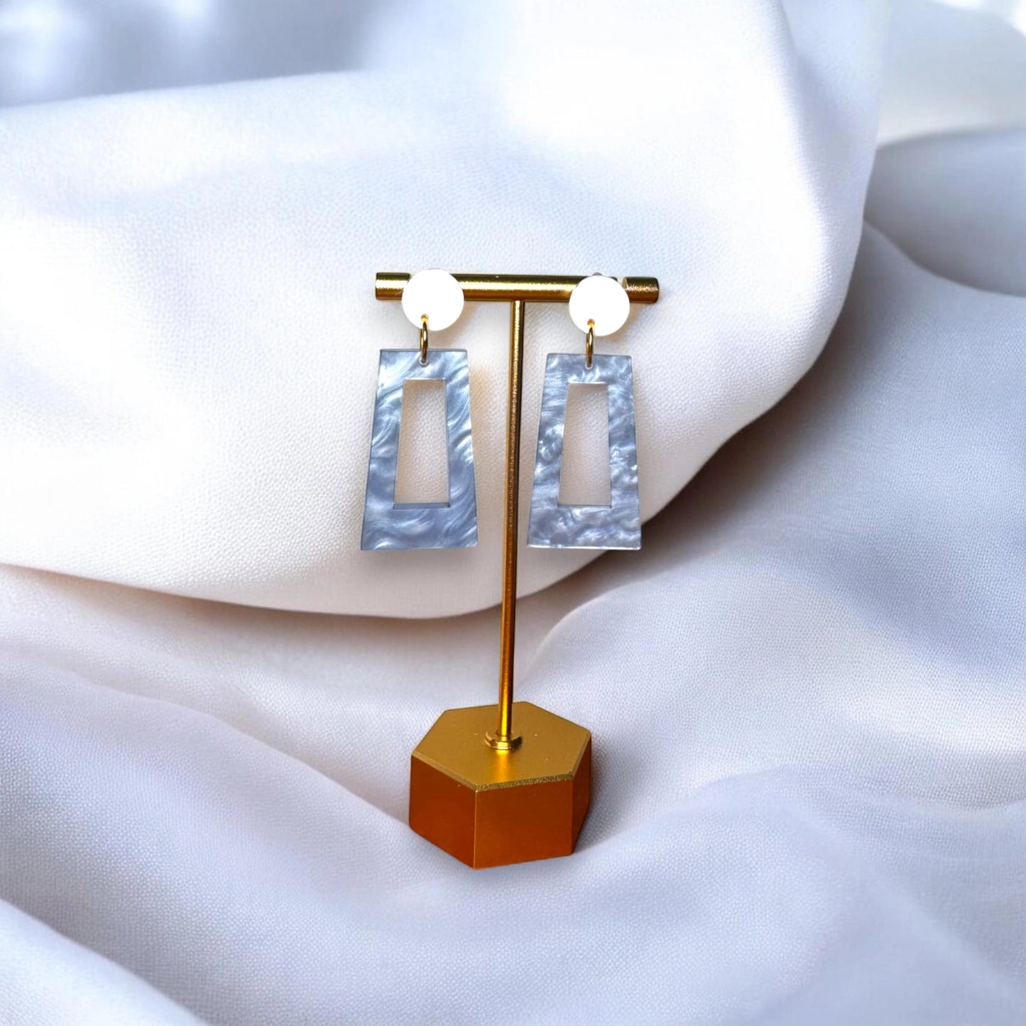 Light Blue & White Acrylic Rectangle Game Day Earrings
