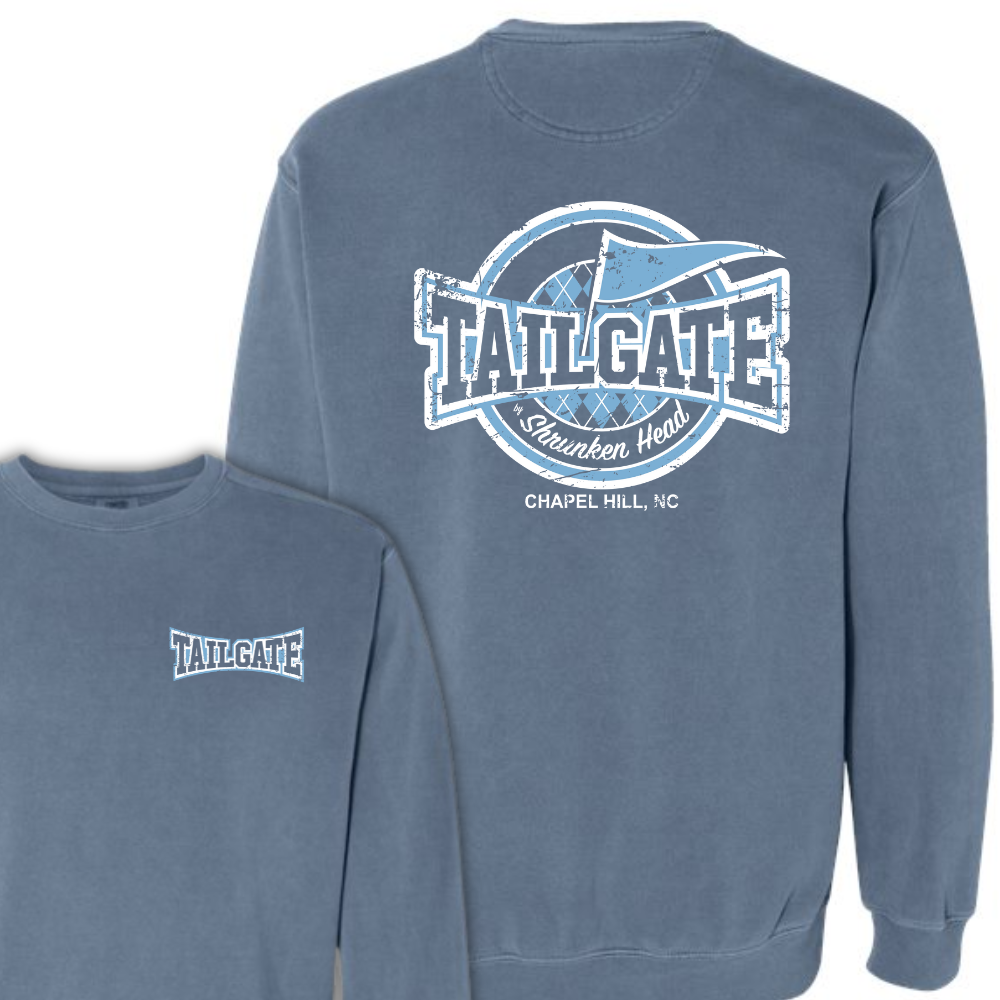 TAILGATE by Shrunken Head Logo Comfort Colors Adult Crewneck in Blue Jean