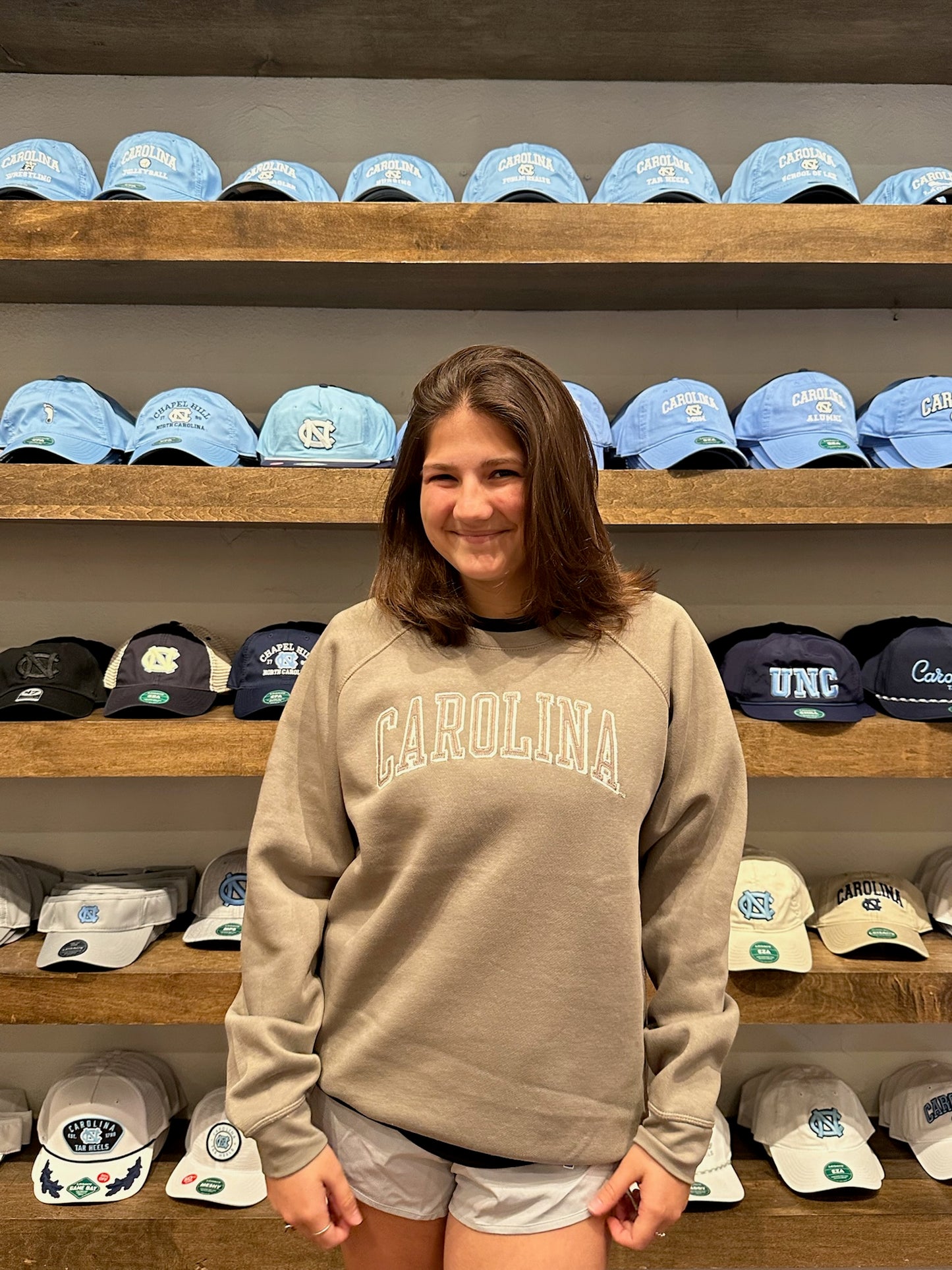 Mocha Brown Carolina Tar Heels Embroidered Crewneck Sweatshirt by League