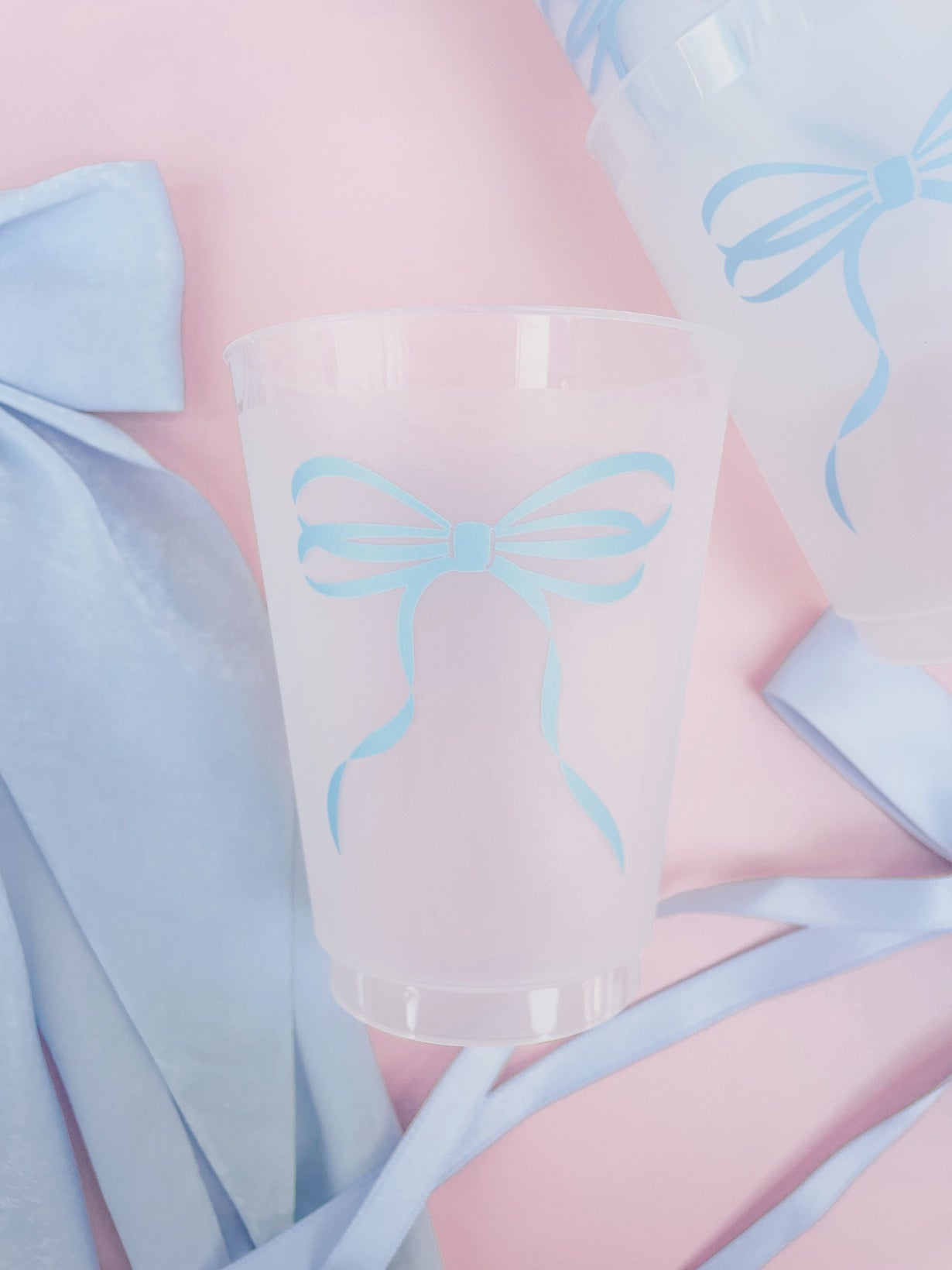 Blue Bow Frosted Cups - Set of 6