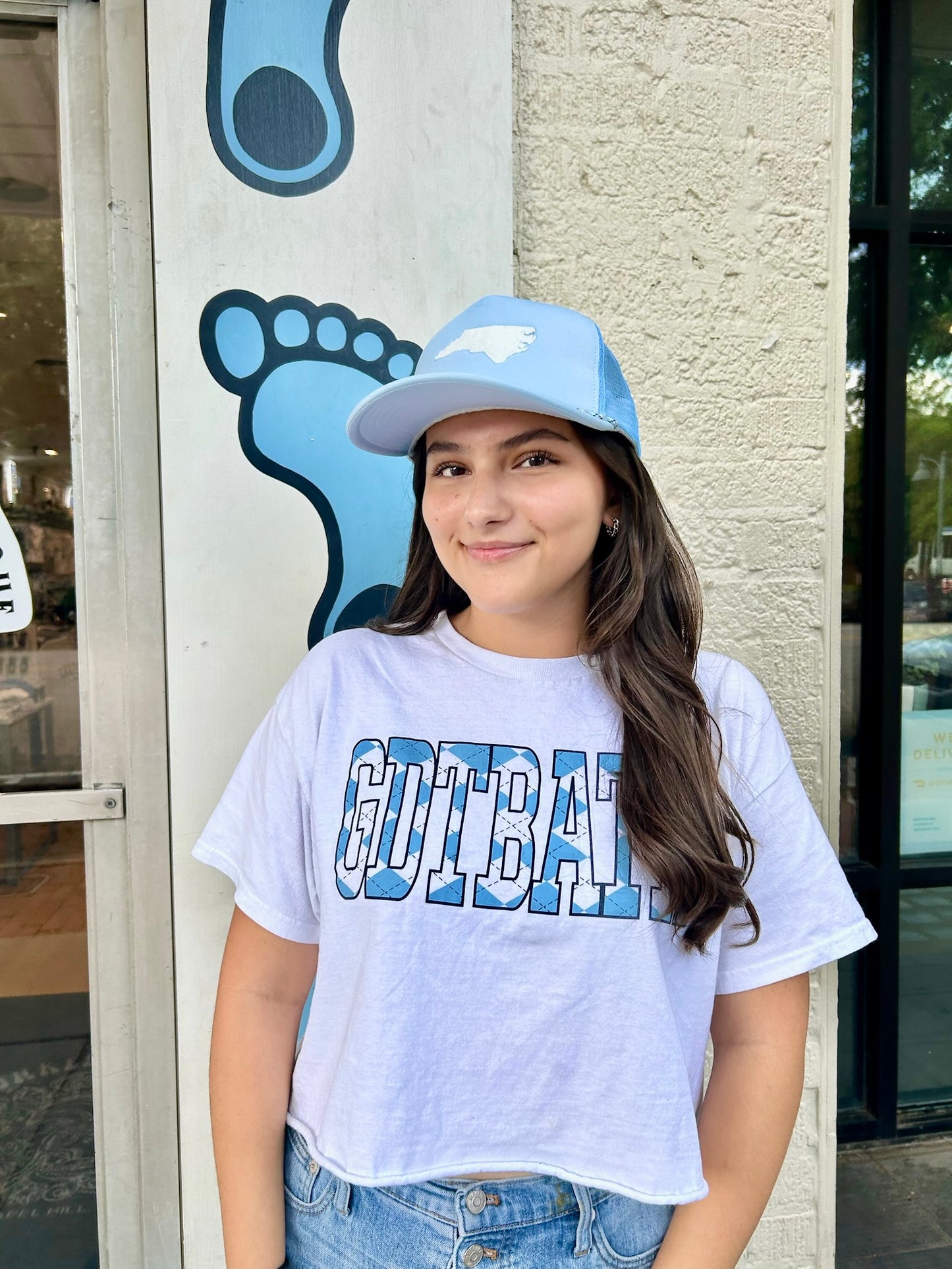 GDTBATH Argyle Carolina Blue and White Crop Top by Shrunken Head Brand