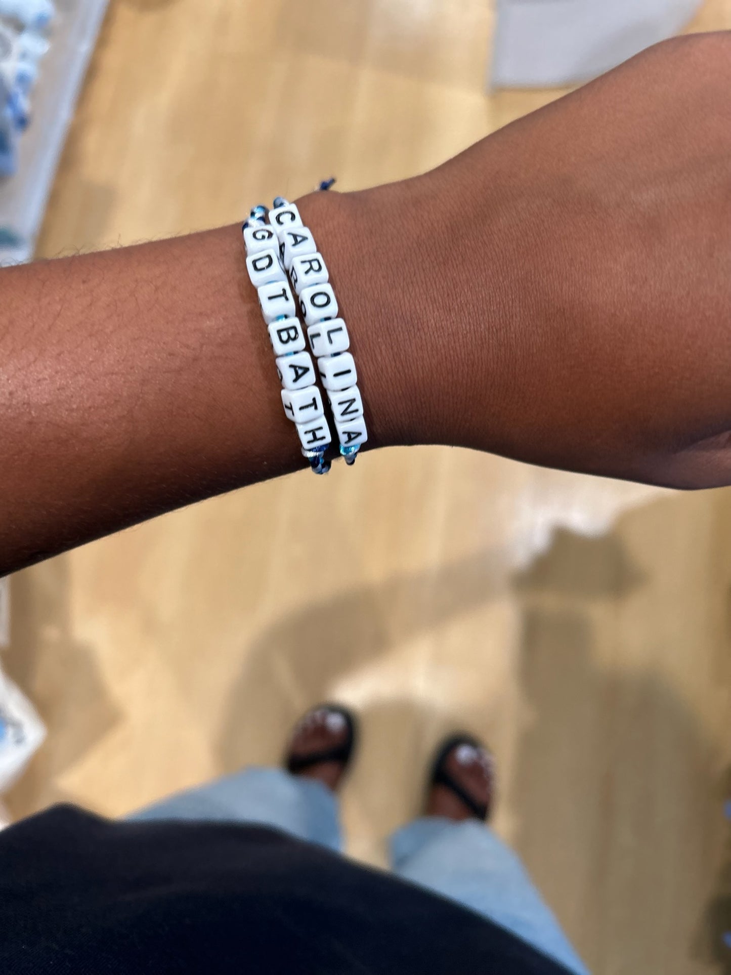 UNC Bracelet Good Day To Be A Tar Heel Beads on Braid Adjustable Size