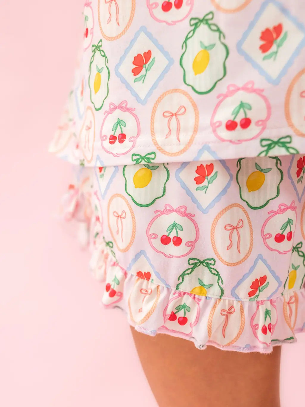 Fruit Cocktail Ruffle Hem Shorts Pajama Set
