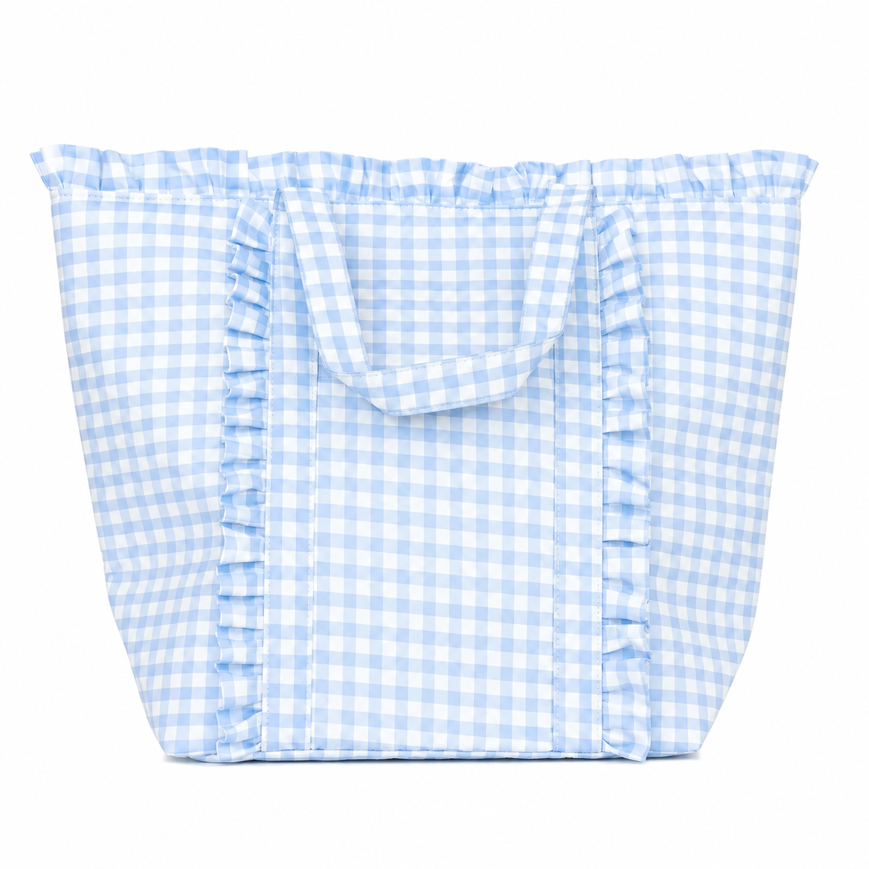 Carolina Blue Gingham Ruffle Tote Bag