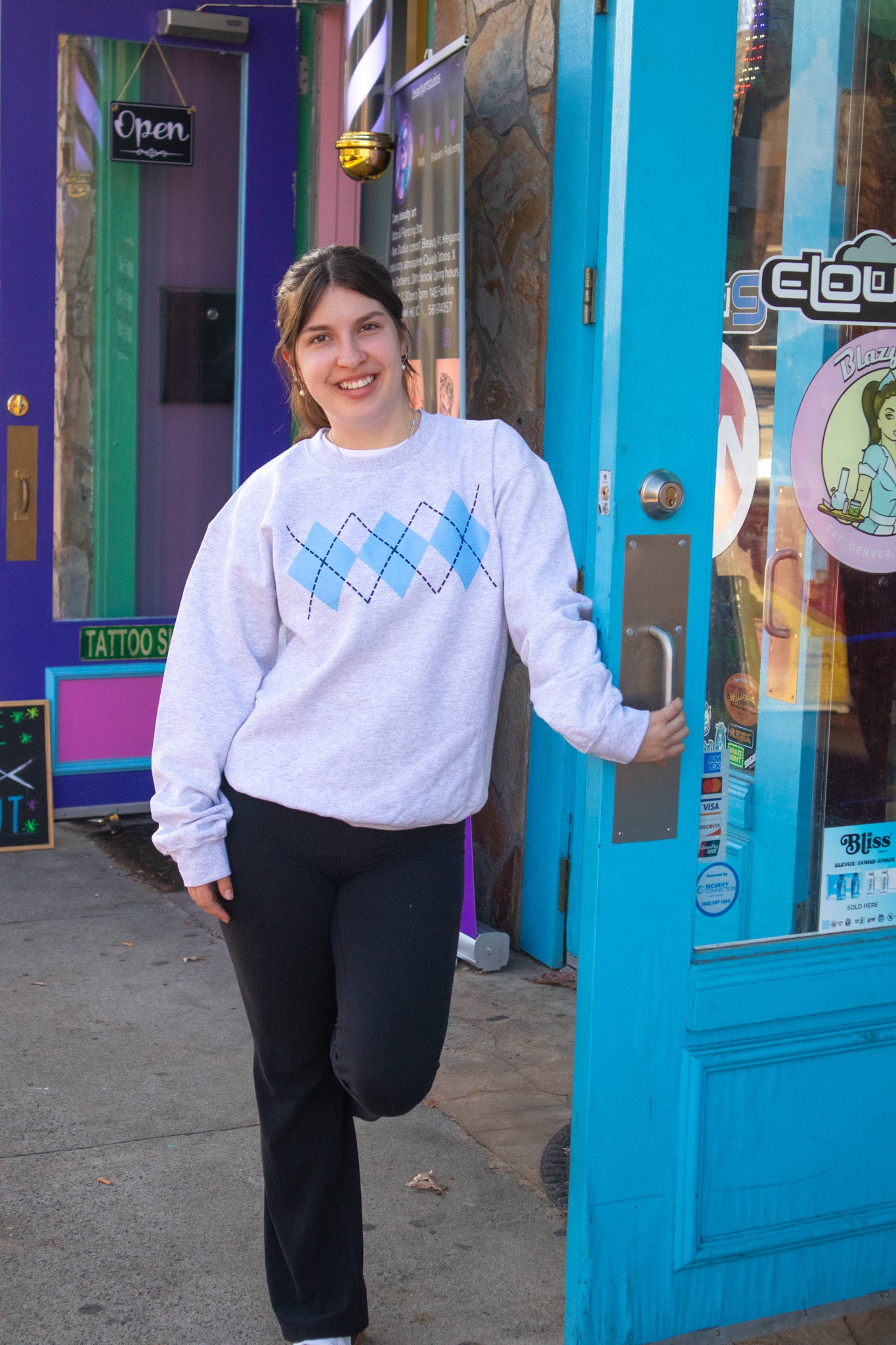 Carolina Blue Argyle Ash Grey Adult Sweatshirt
