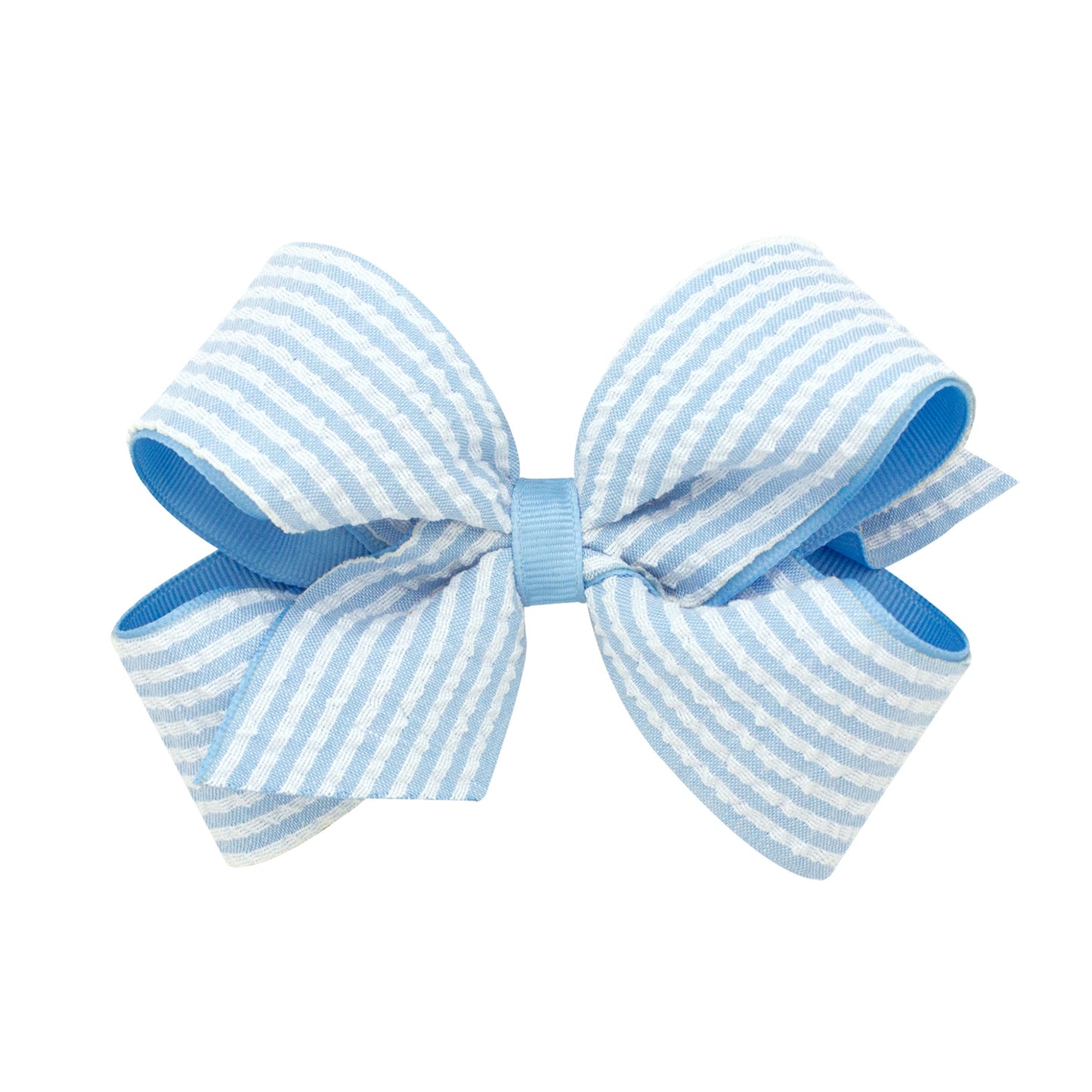Carolina Blue Seersucker Fabric Grosgrain Overlay Hair Bow