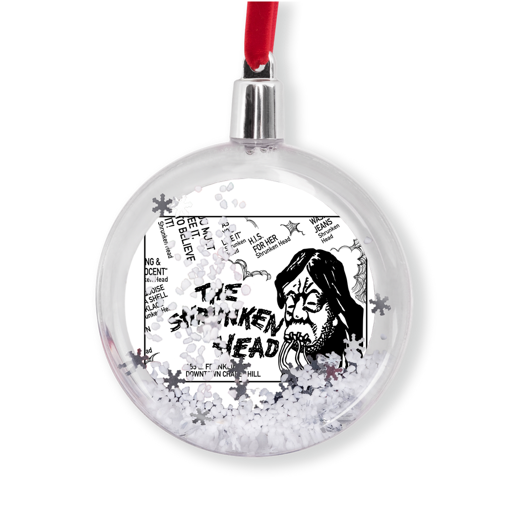 Shrunken Head 1975 Logo Snow Globe Ornament