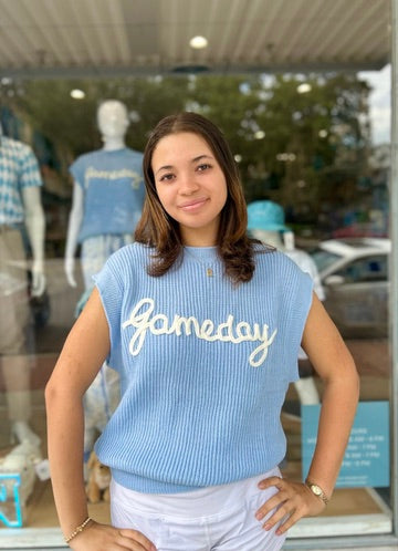 Carolina Blue Cursive Gameday Embroidered Sweater Vest