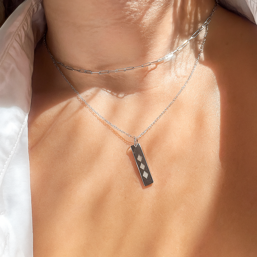 Limited Edition: UNC Carolina Argyle Vertical Bar - Sterling Silver