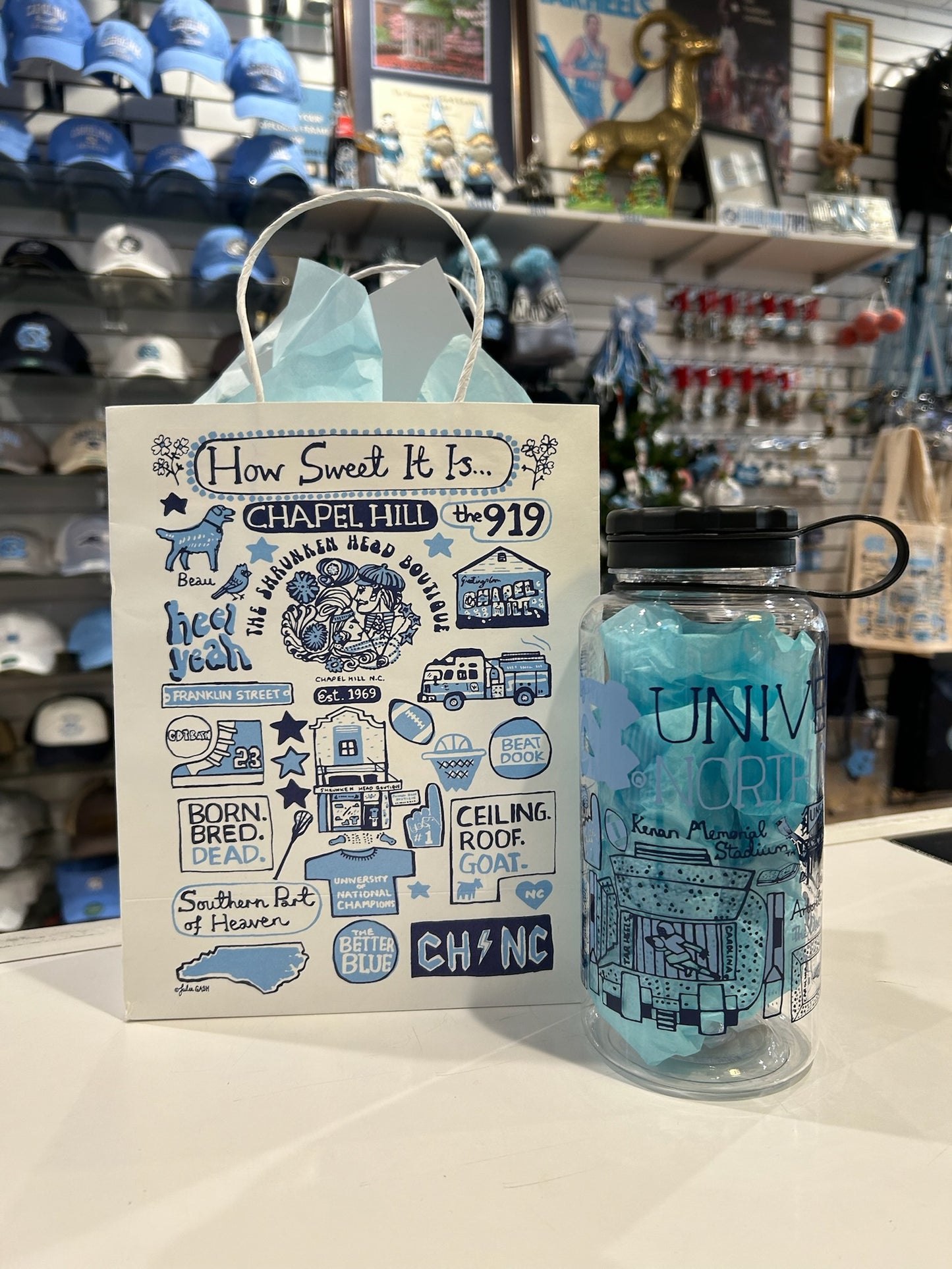 UNC Tar Heels 34oz Wider Mouth Water Bottle by Julia Gash