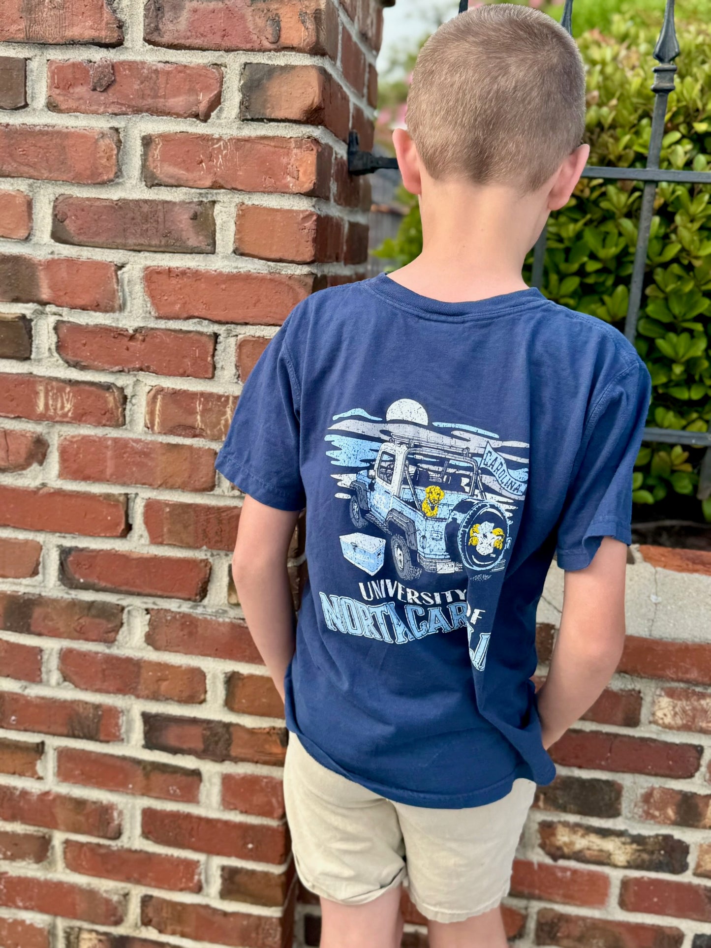 Carolina Tar Heels Navy Blue Jeep on the Beach Kid's T-Shirt