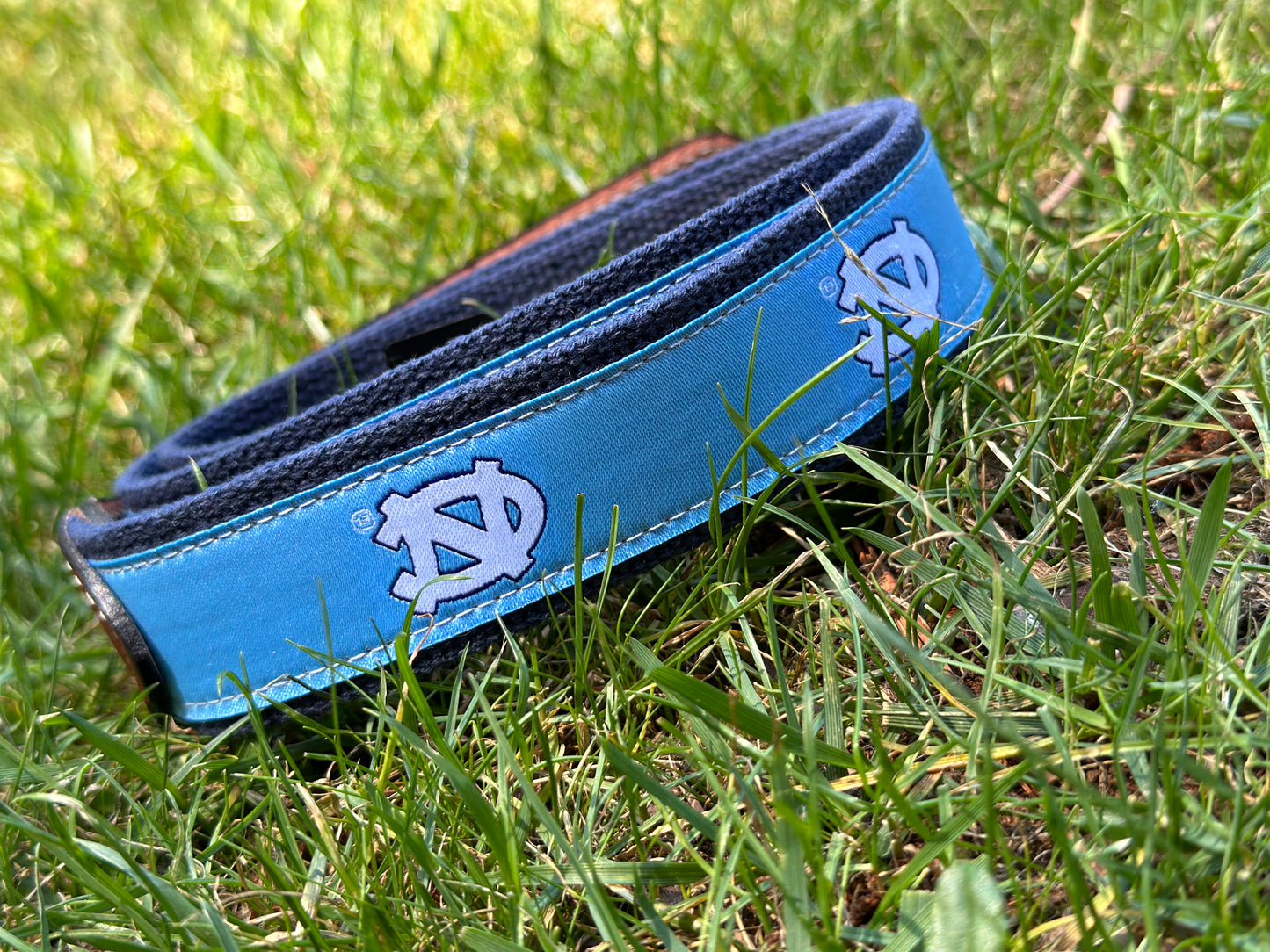 UNC Men’s Belt Carolina Blue Moonshine Embroidered Leather Carolina Men’s Belt
