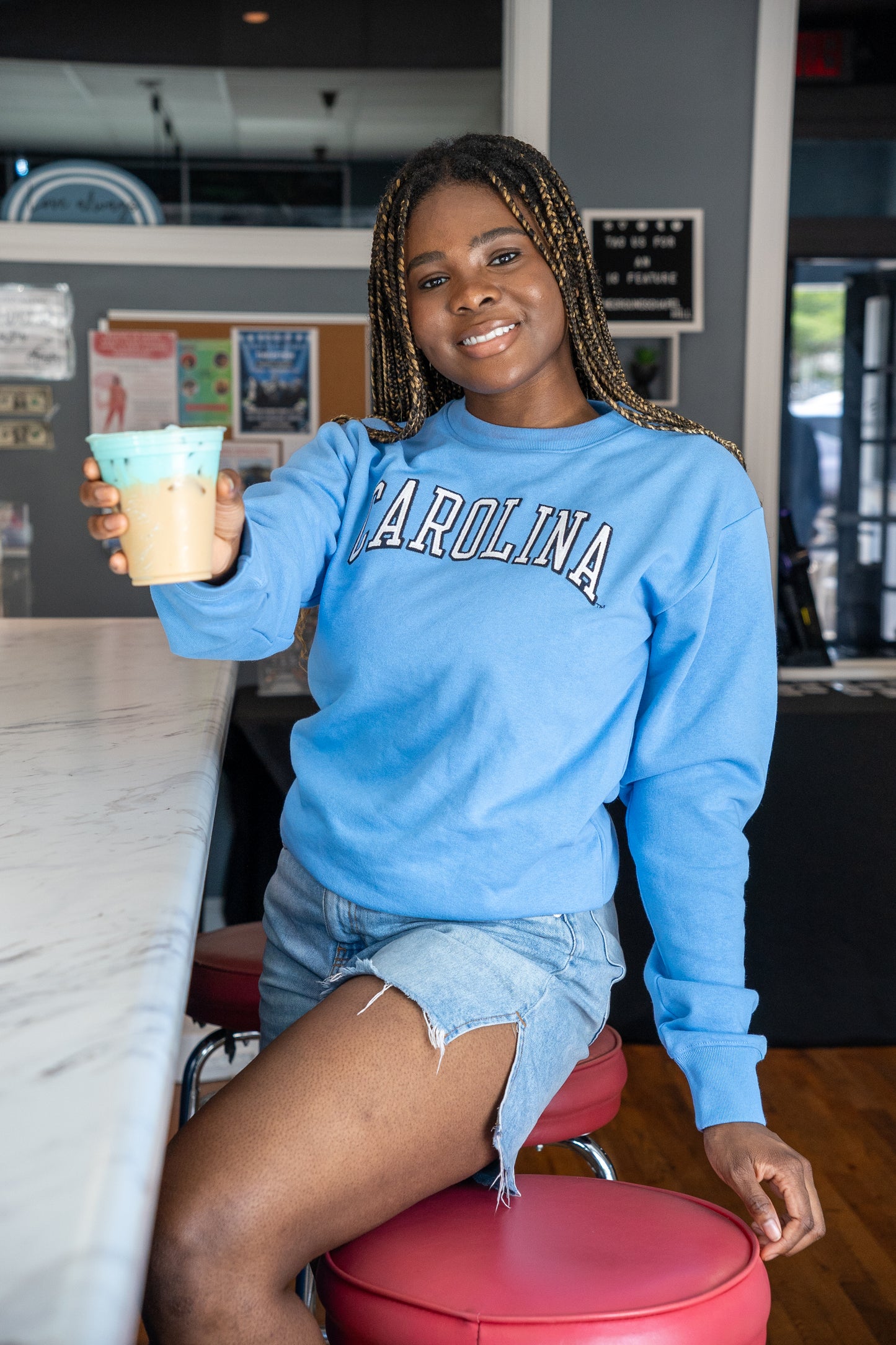 Carolina Blue UNC Embroidered Crewneck Sweatshirt by League