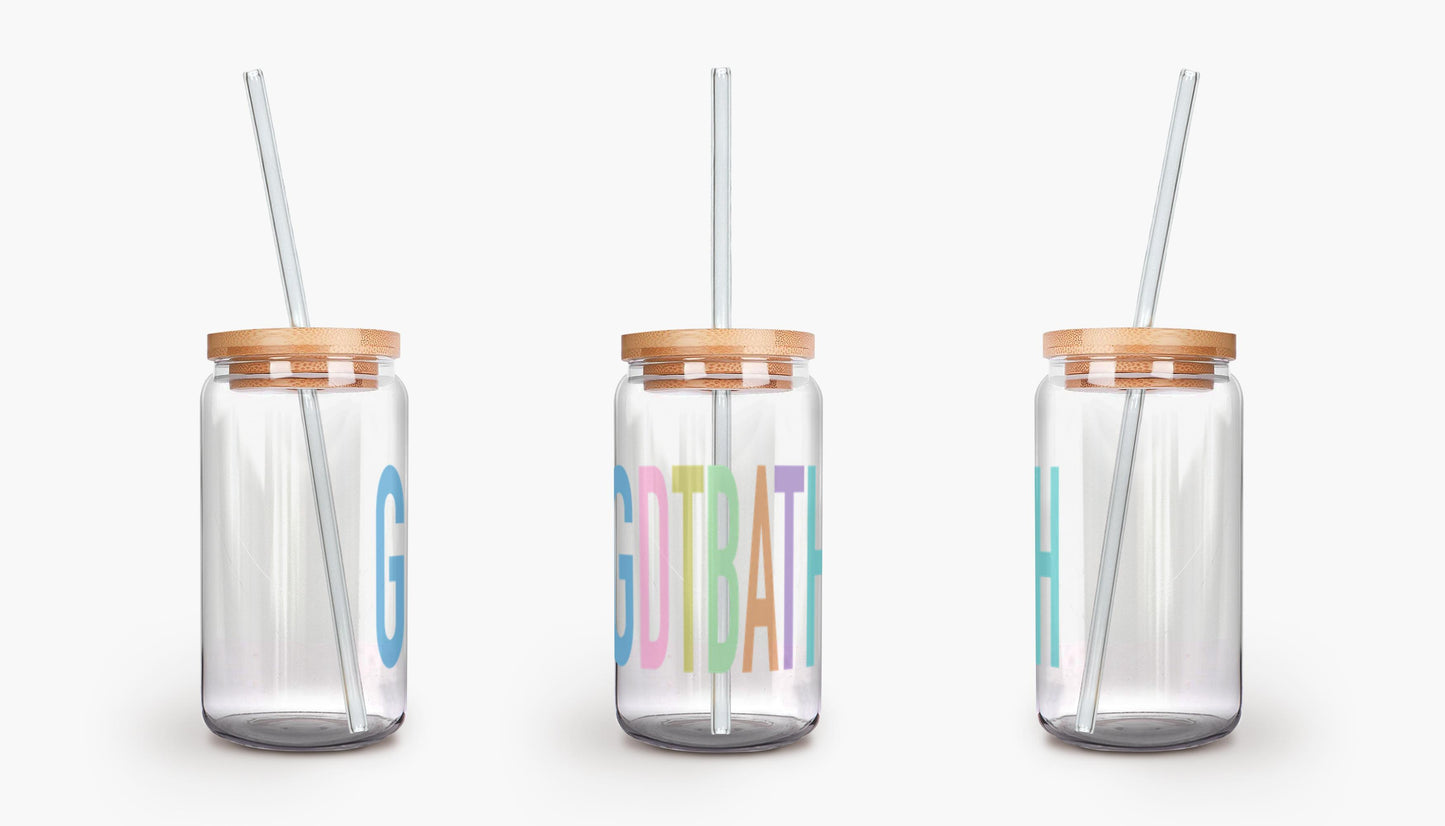 Good Day to be a Tar Heel Pastels Glass with Lid and Straw