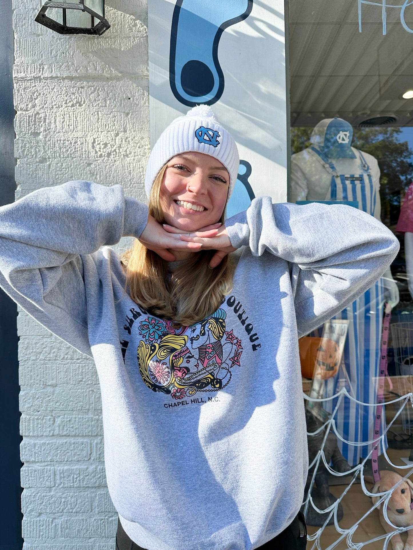 Shrunken Head Logo Crewneck Sweatshirt in Sport Grey