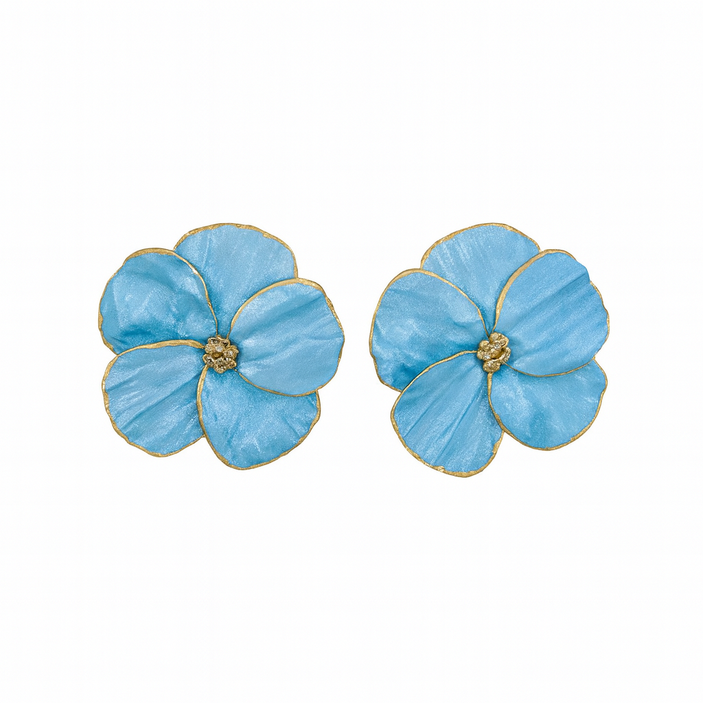 Light Blue Poppy Flower Stud Earrings
