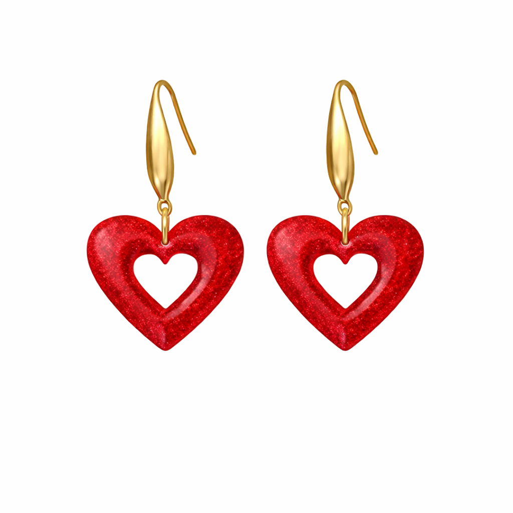 Red Heart Dangle Earrings