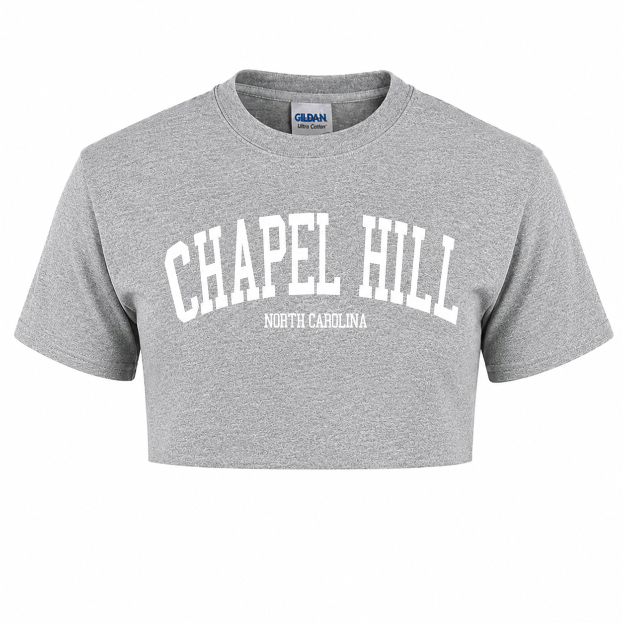 Chapel Hill Ash Grey with White Lettering Crop Top