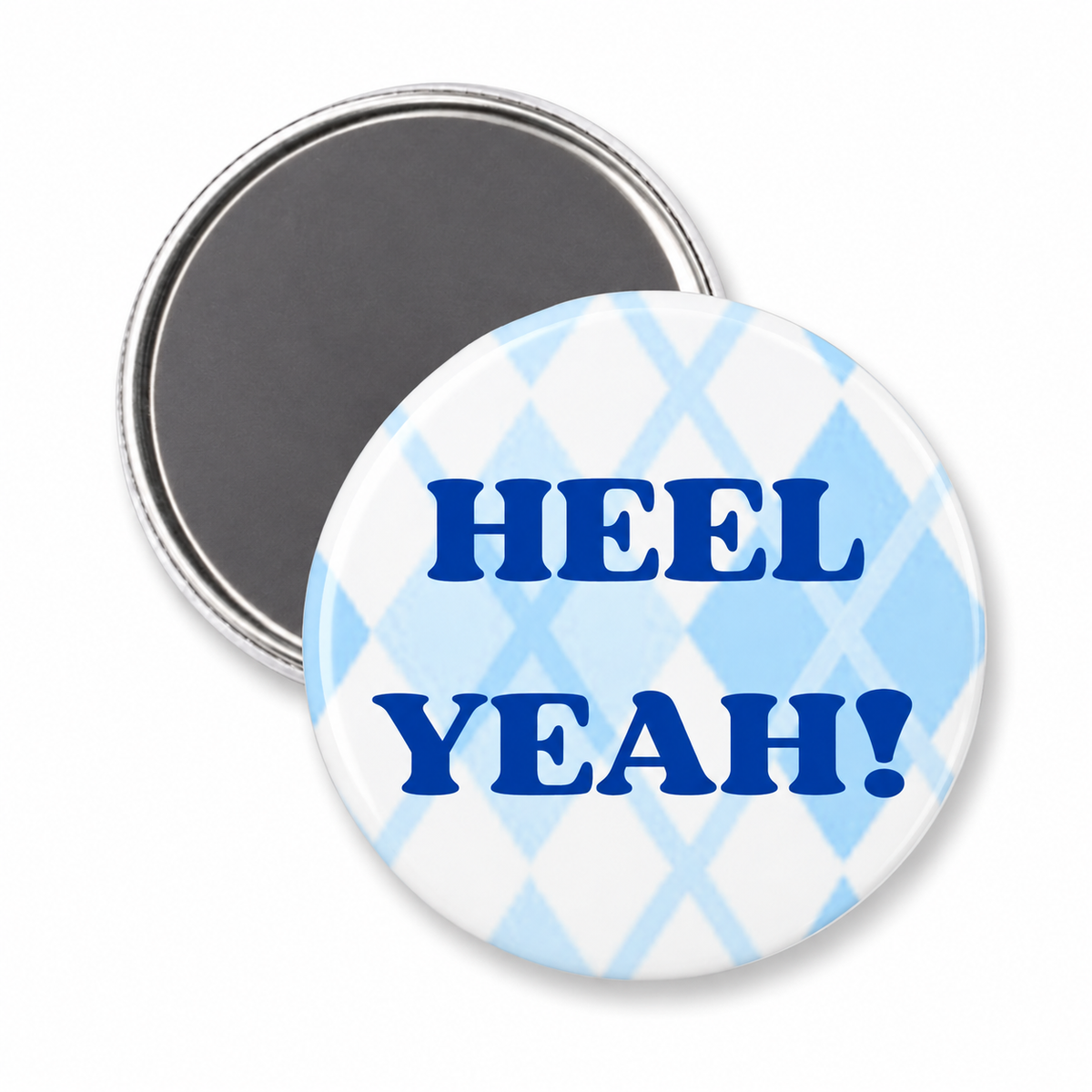 Heel Yeah Argyle Button Magnet 2.25" - Main View - Shrunken Head