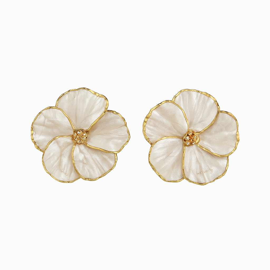 Pearl White Poppy Flower Stud Earrings