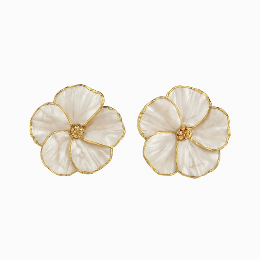 Pearl White Poppy Flower Stud Earrings