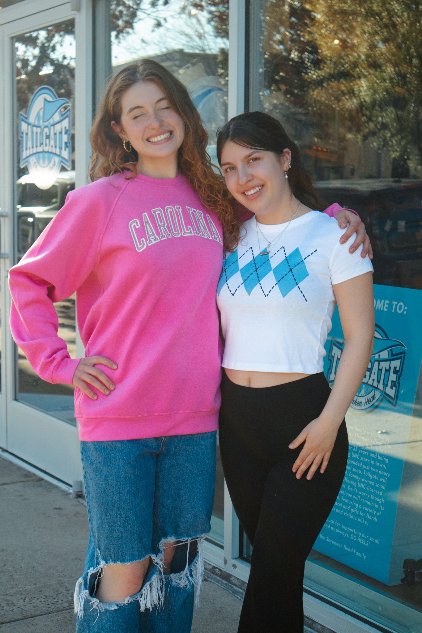 Bright Pink Carolina Tar Heels Embroidered Crewneck Sweatshirt by League