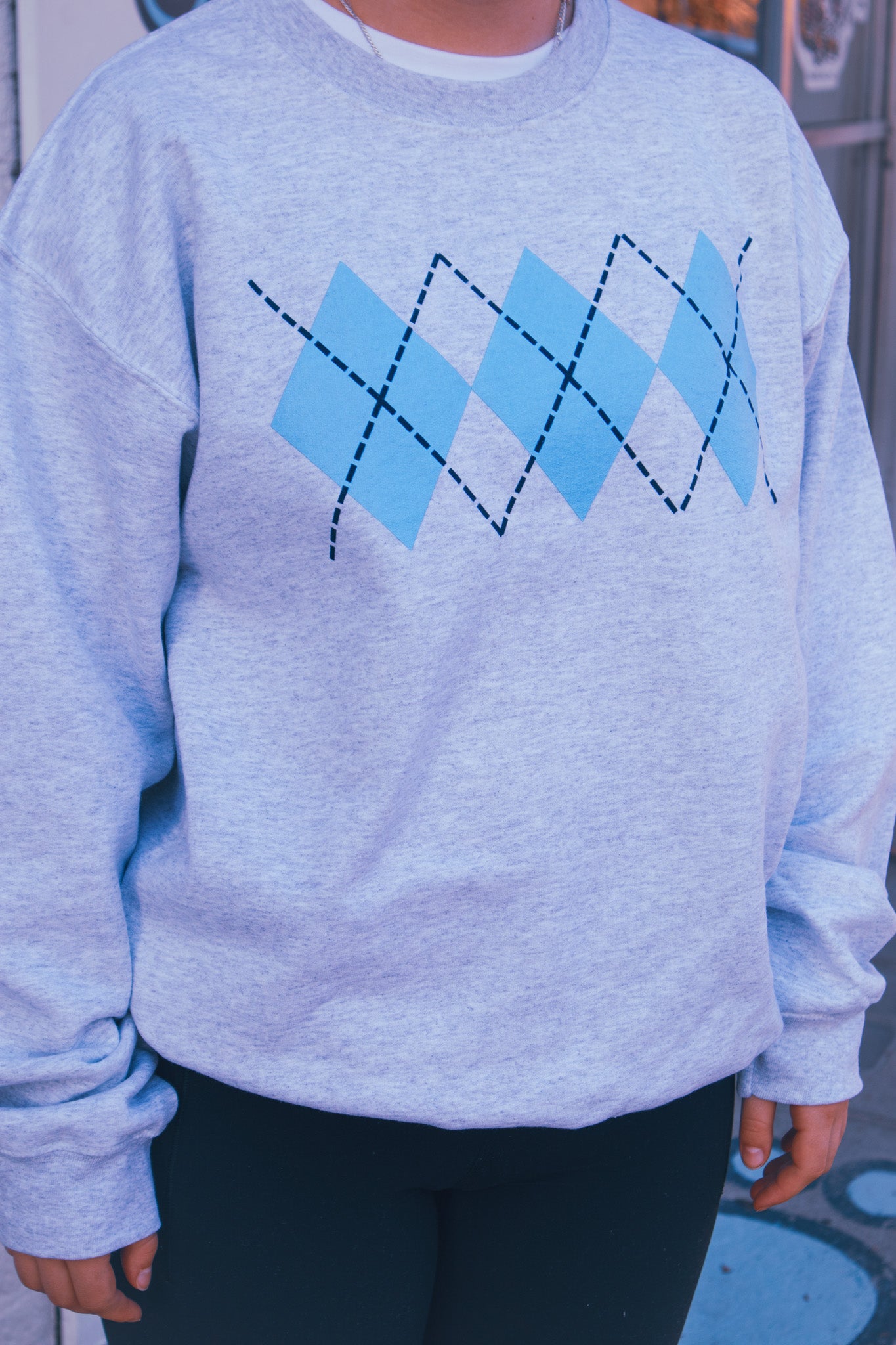 Carolina Blue Argyle Ash Grey Adult Sweatshirt