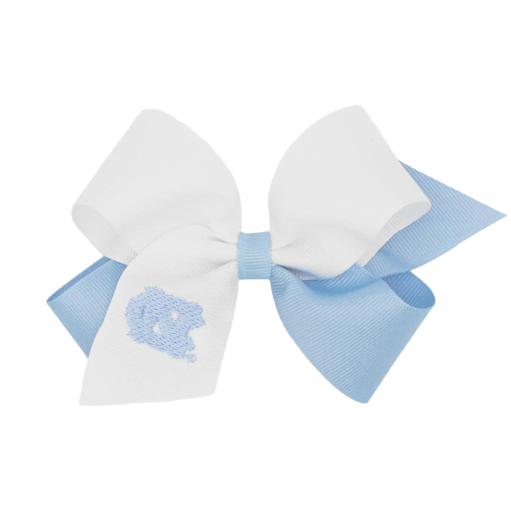 Two Tone UNC Blue and White Girls Bow With Barrett Back