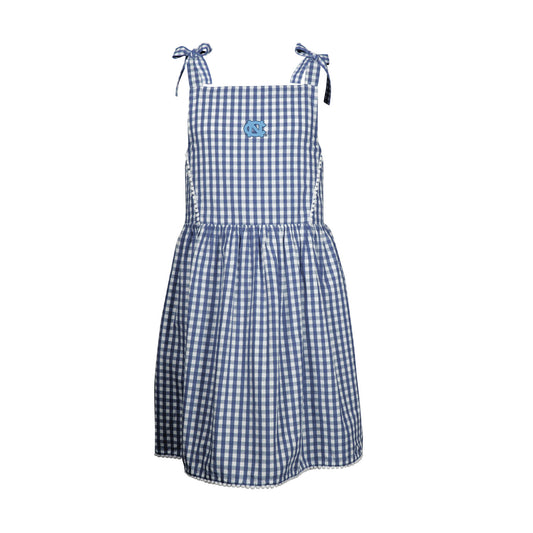 North Carolina Tar Heels Girls Dress with Gingham Blue Pattern and UNC Logo