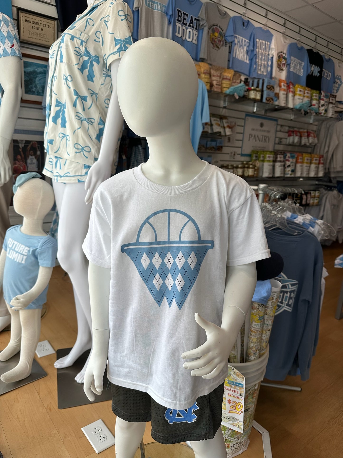 White and Carolina Blue Argyle Net Kid's T-Shirt