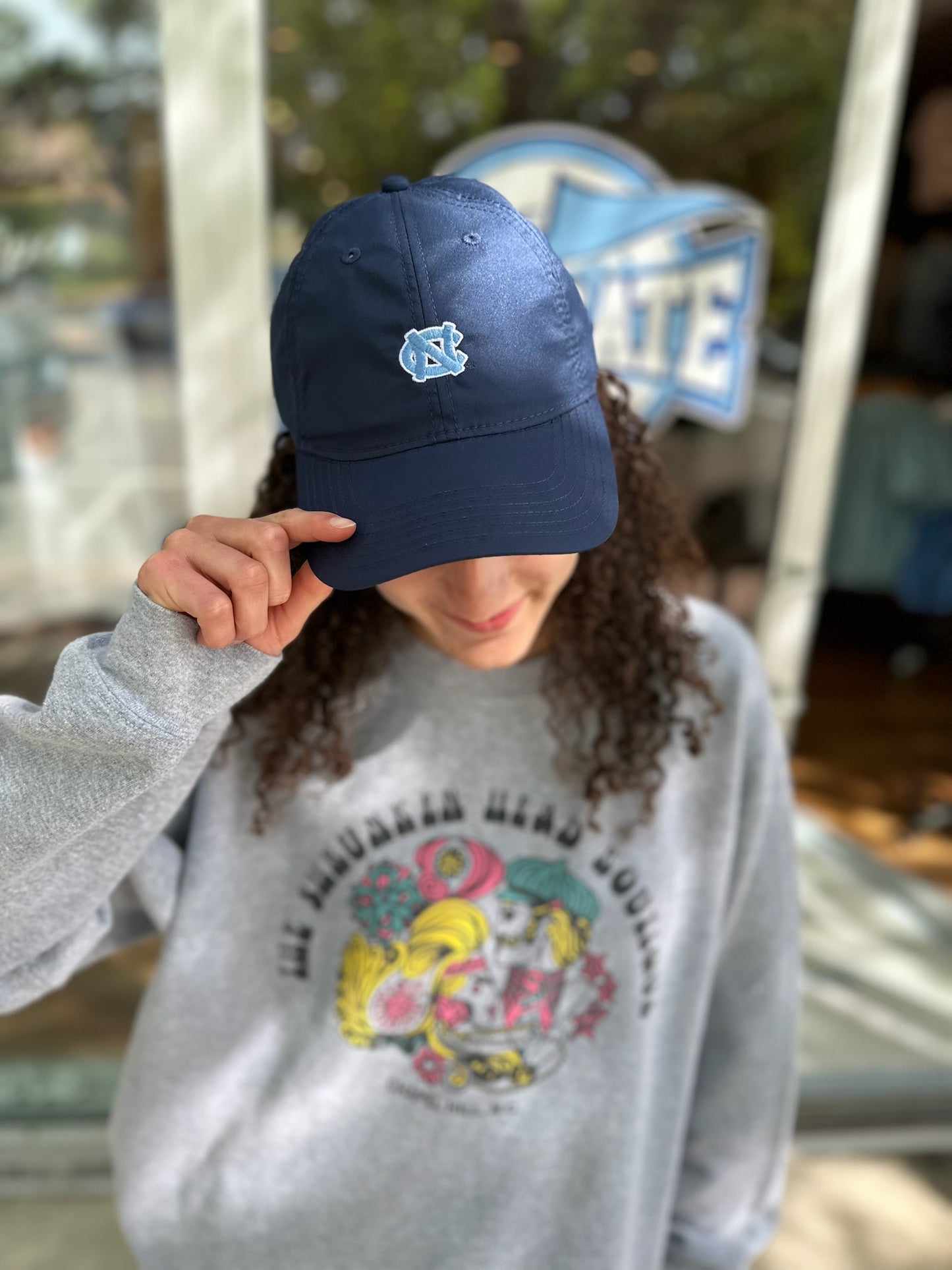 UNC Dry Fit Hat in Navy with Mini NC Logo