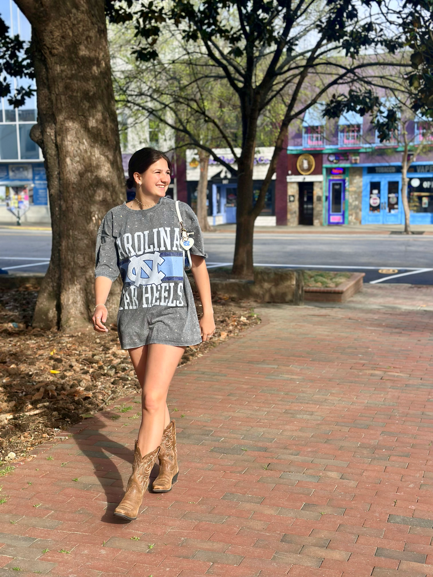 North Carolina Tar Heels On The Ball Oversized Rhinestone Tee